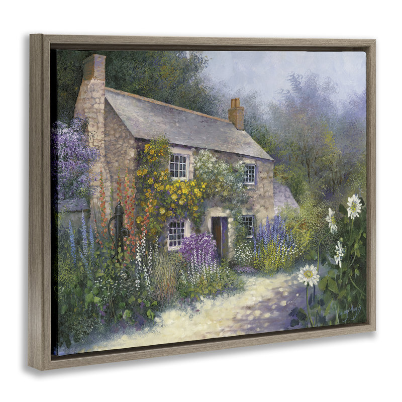 «Gardener's Cottage View», art mural encadré flottant par Hilary Mayes, H 25 po x l 31 po, Cadre flottant orme Montalcino