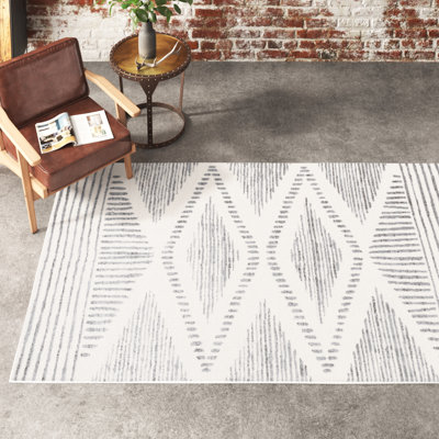 Marnie Tribal Area Rug for Living Room Bedroom Dining Room Kitchen, Light Grey/Ivory