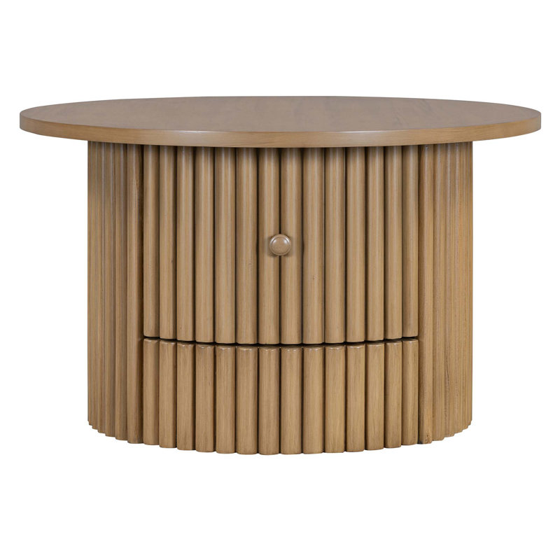 Round Coffee Table With Storage Drawer, Oak