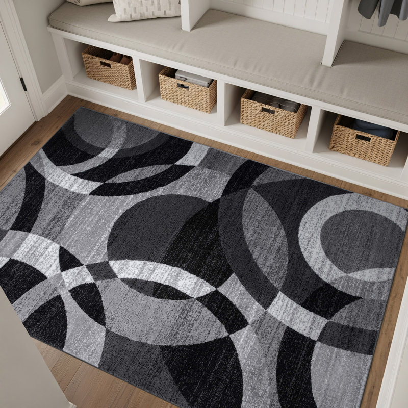 Mehul Woven Geometric Gray/Black/Ivory Area Rug – Modern Abstract Polypropylene Carpet for Living Room, Bedroom, Entryway, or Dining Room