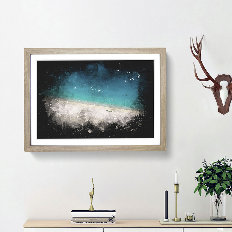 Turquoise Beach in Kefalonia Greece - Picture Frame Graphic Art Print on MDF, 24cm H x 33cm W x 2cm D, Oak Framed