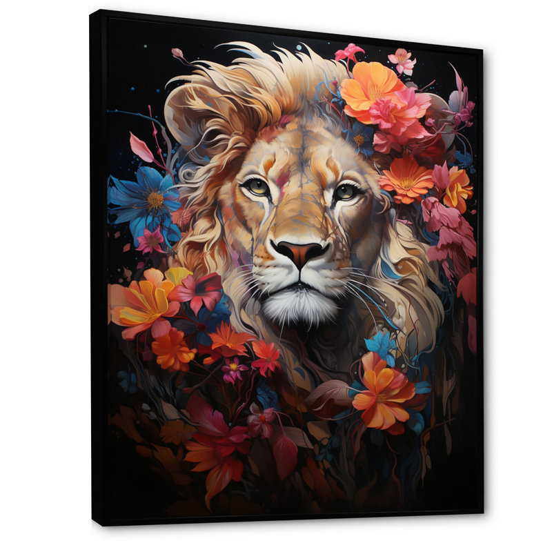 Lion, domaine mystique, fantaisie sur toile, H 20 po x l 12 po x P 1 po, Cadre flottant noir