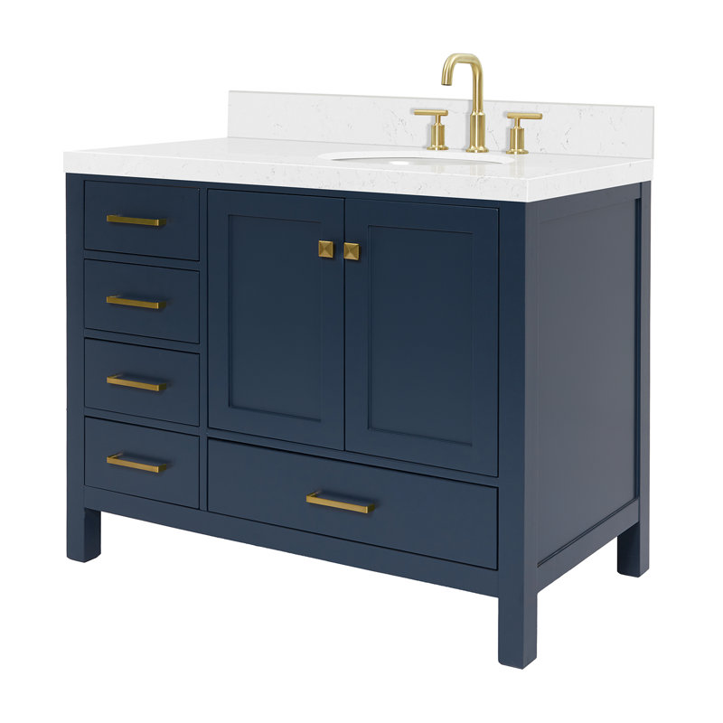  Meuble-lavabo simple 42,25 po avec plateau, Bleu minuit, Oval, Right
