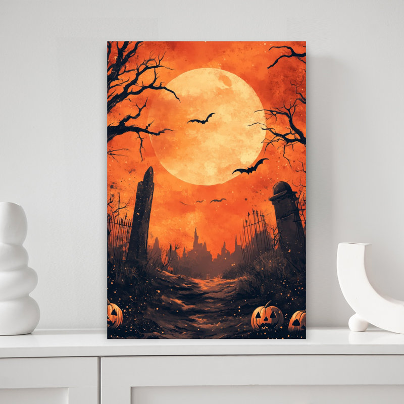 Haunted Graveyard Moon Gothic Abstract Contemporary Bat Forest Architecture Wall Art Print, 45.72cm H x 30.48cm W
