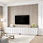 Meuble télé élégant avec design arqué pour téléviseur de 80 po ou moins, table basse moderne à double usage à 4 tiroirs, armoire de rangement multifonctionnelle avec rangement pour le salon, la chambre à coucher-33780353