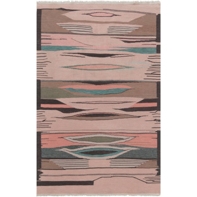 Tapis à tissage plat moderne d'inspiration suédoise 4 pi x 6 pi beige / brun / vert Modern