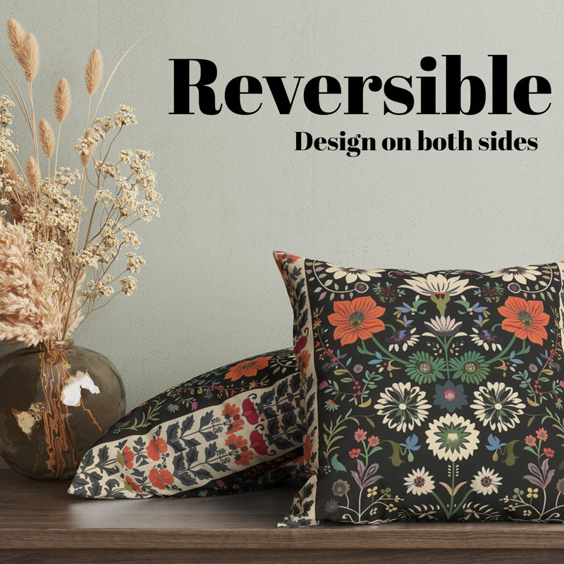 Housse de coussin réversible à motif floral Folk Maximalist, H 18 po x l 18 po