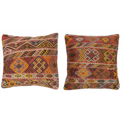 20"x20" SET OF 2 - Hand-Woven Kilim Cushion Covers. Vintage Throw Pillows. Turkish Accent Pillows. A pair of Lace Pillow Covers