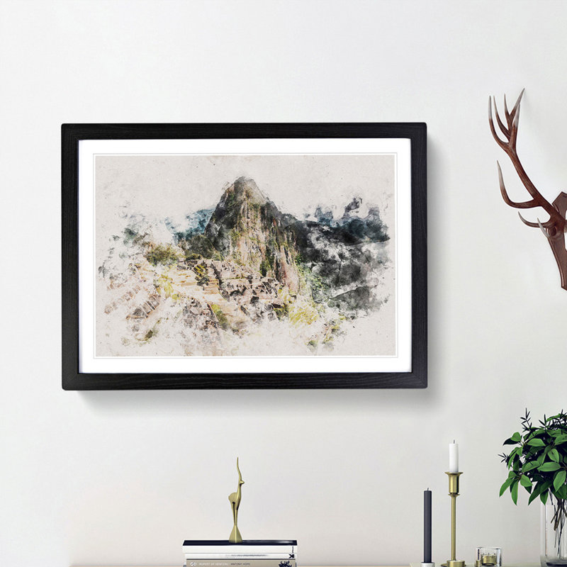 Machu Picchu & Huayna Picchu Mountain - Picture Frame Painting Print, 45cm H x 63cm W x 2cm D, Black Framed