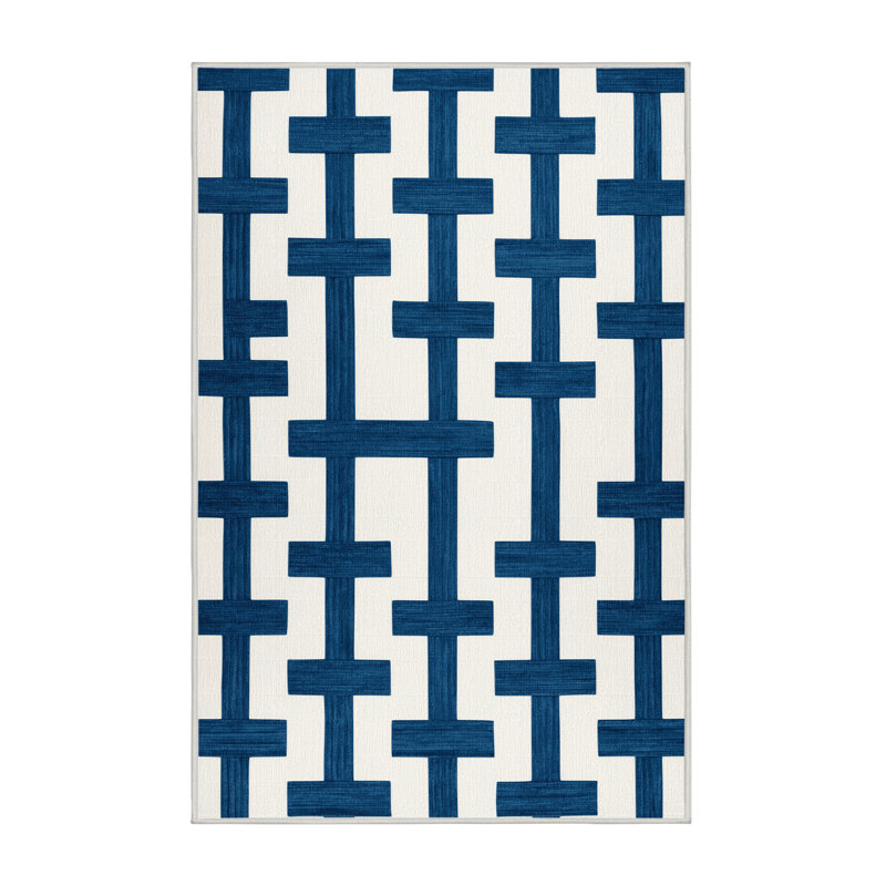Machine Washable Checkered White Area Rug, Runner 2' x 4'