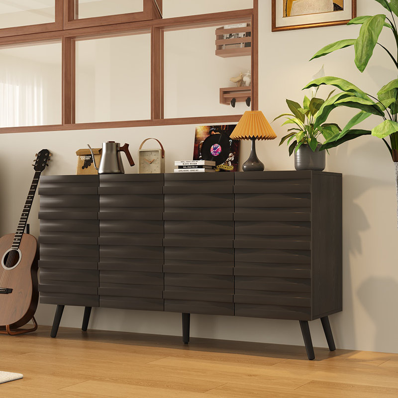 Buffet décoratif 4 portes moderne noir avec tablettes réglables