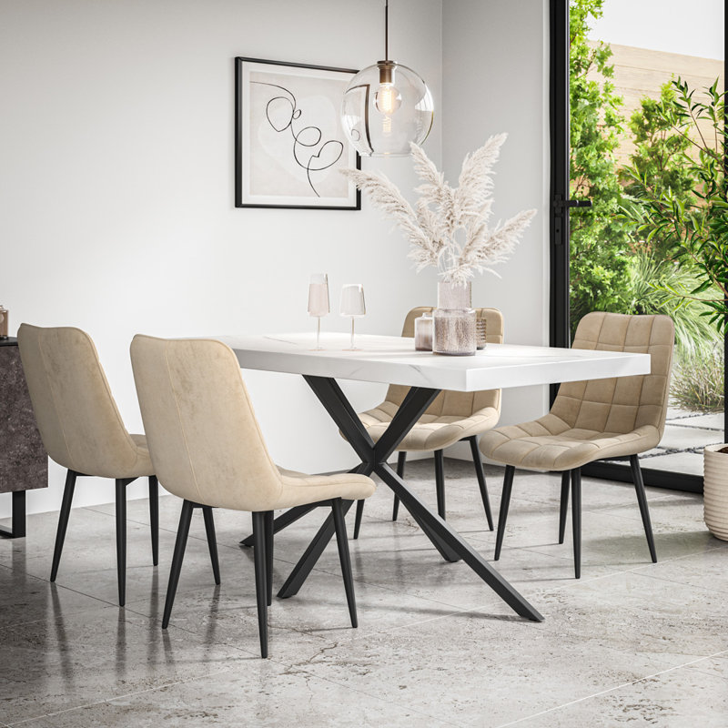 Akaalbir 4 - Person Dining Set, White/Black/Beige