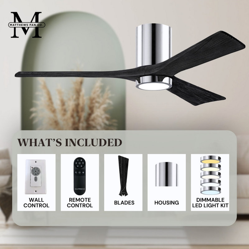 Irene LED Ceiling Fan, Polished Chrome, Matte Black, 52"