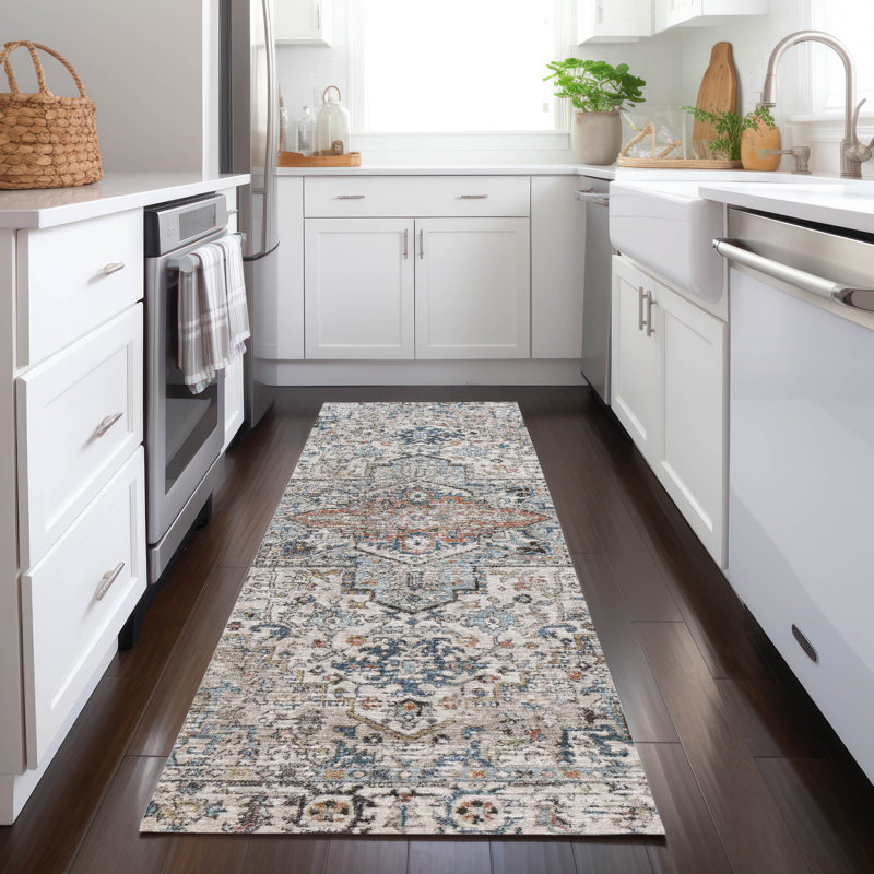Machine Washable Indoor/Outdoor Xhevrie Ivory Rug, Runner 2'3" x 7'6"