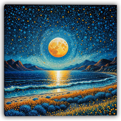 Littoral céleste - lune dorée au-dessus de l'océan