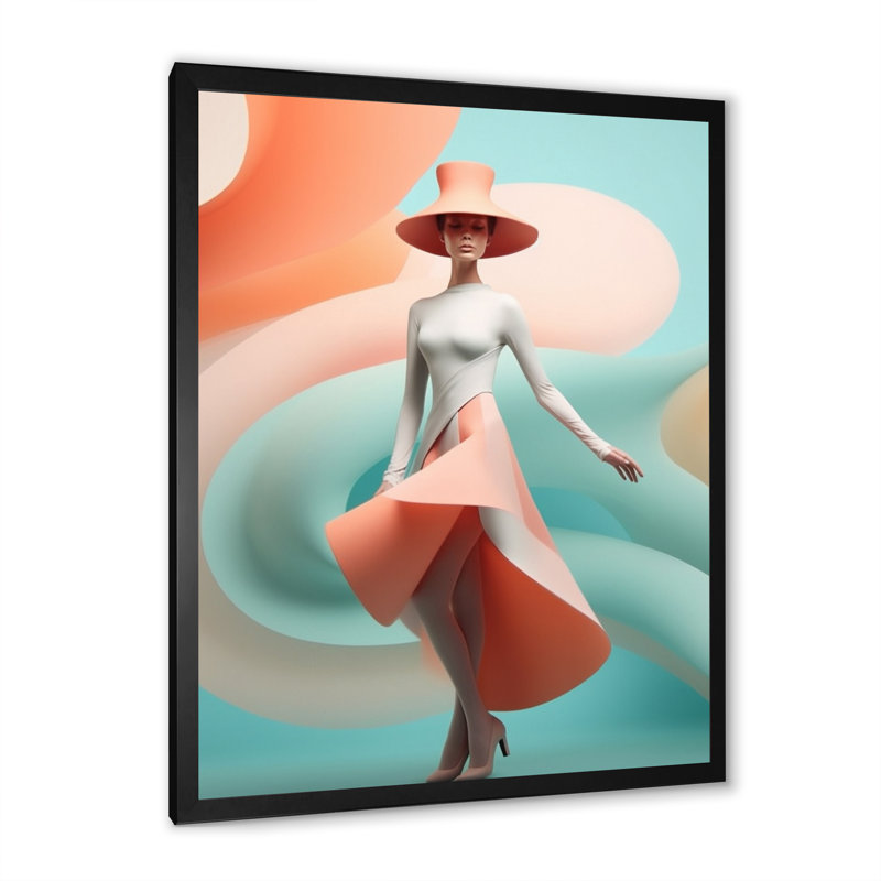 Pastel Spirals Woman Dress I - impressions sur toile tendance, H 32 po x l 16 po x P 1 po, Cadre photo noir simple