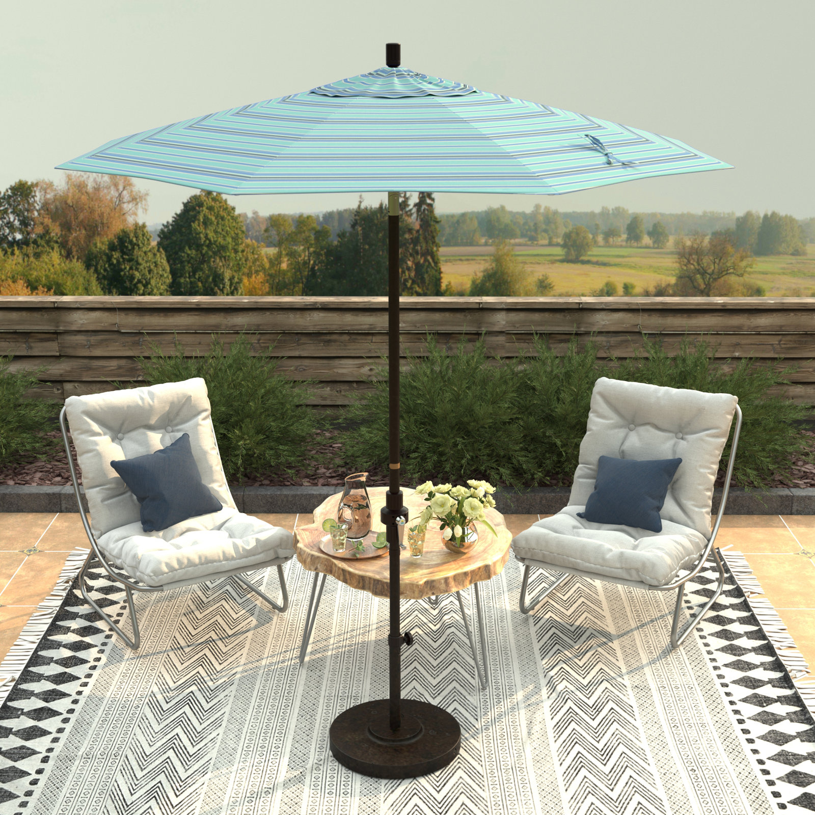 Che 7.5' Umbrella, Dolce Oasis Stripe Sunbrella®