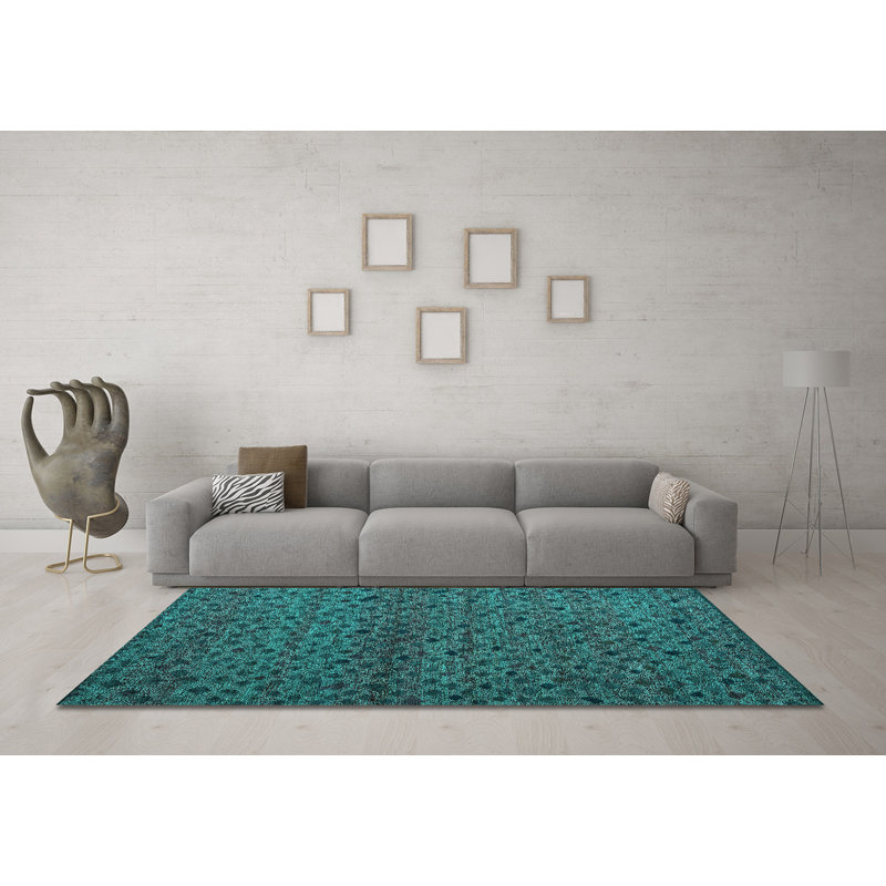 Tapis turquoise lavable à la machine Abstract 5361, Rond 8 pi