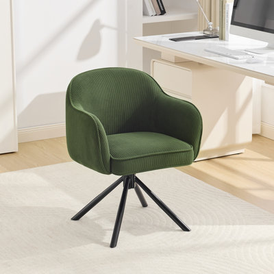 Chaise de bureau pivotante en velours côtelé avec accoudoirs fixes et base en métal noir