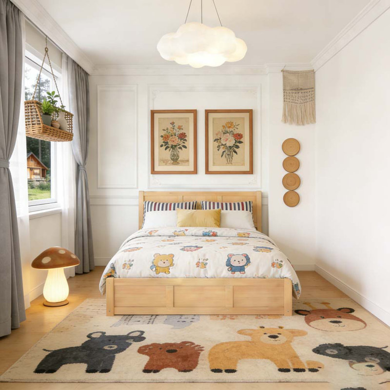 Lit plateforme en bois avec rangement inférieur et 2 tiroirs, Lit double