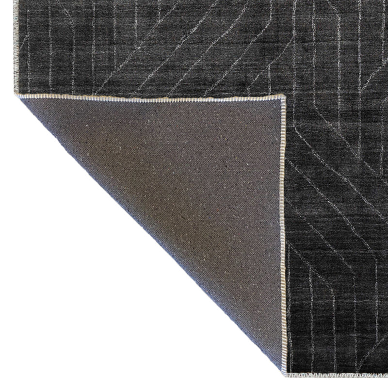 Tapis décoratif moderne à motif géométrique noir à motif géométrique noir, Rectangle 5 pi 2 po x 8 pi 7 po