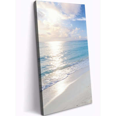 Vertical Beach Canvas Wall Art for Living Room, Coastal Pictures Ocean Wrapped Canvas Print, Modern Seaside Painting Artwork, Large Sea Wall Decor Bedroom Office Ready to Hang 12×24 Inch