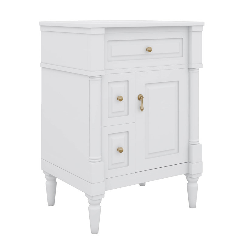 Meuble-lavabo de salle de bain avec lavabo intégré, armoire autoportante avec tiroir rabattable et tablette réglable, Blanc