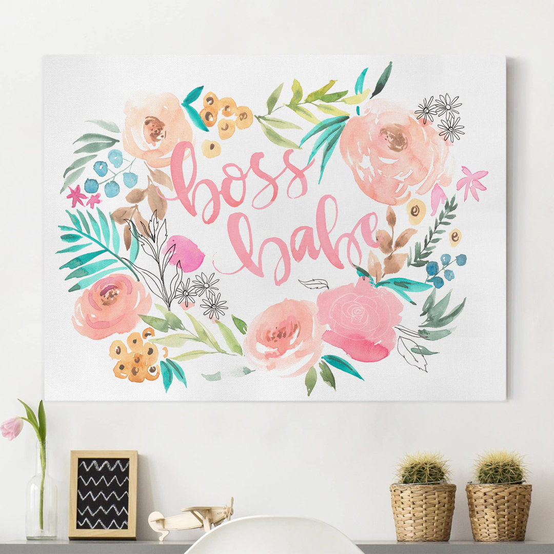 Leinwandbild Pink Flowers – Boss Babe