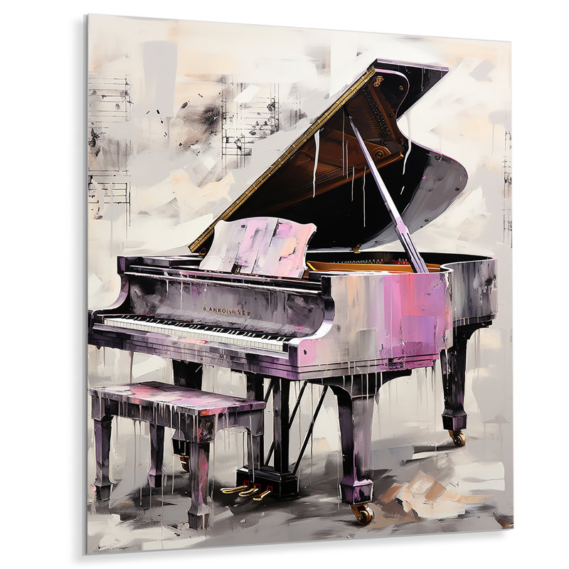 Minimaliste rose et gris - Piano, art mural en métal, H 20 po x l 12 po x P 1 po