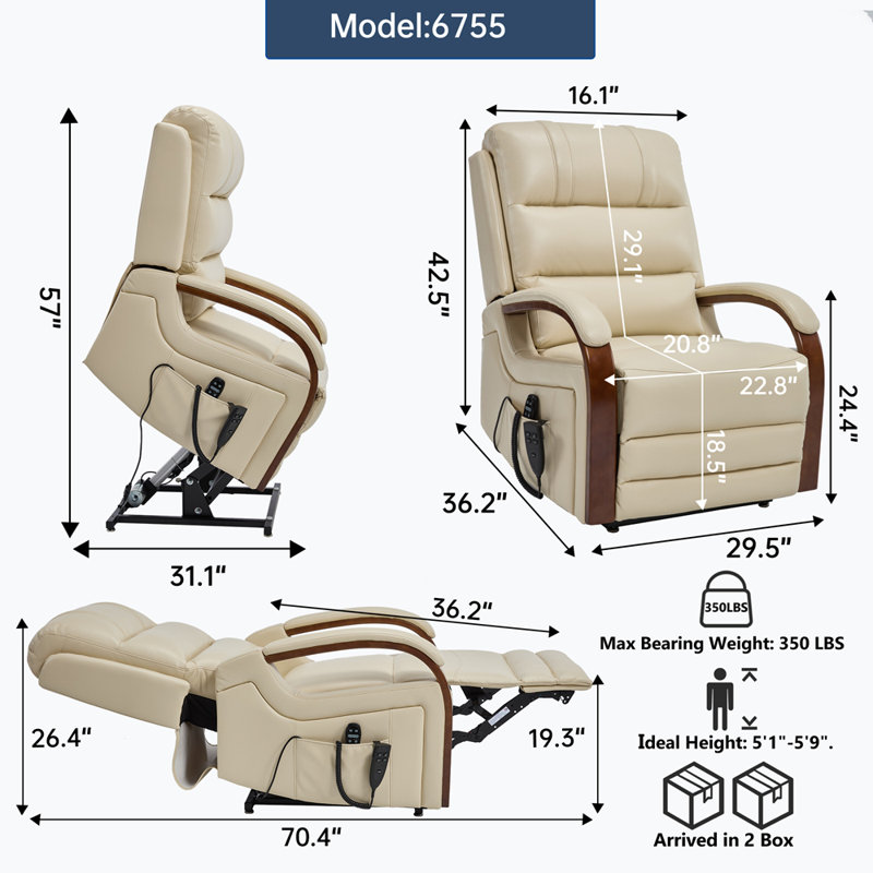 Fauteuil inclinable électrique Power Leatheraire, Beige