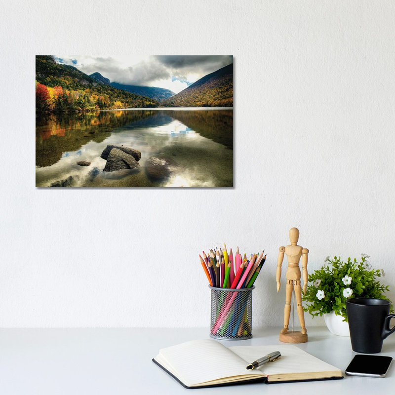 Pristine Mountain Lake During Fall Season, Echo Lake, Franconia, New Hampshire by George Oze - Wrapped Canvas Print