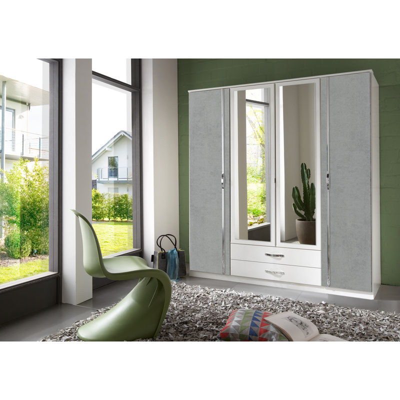 Haylynn 4 Door Manufactured Wood Wardrobe, White/Grey