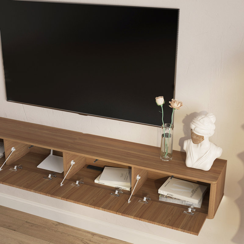 78.7" Wall Mounted TV For Tvs Up To 85'', Floating TV Stand With LED Lights & Power Outlet, Black, 9.8" H x 78.7" W x 11.8" D