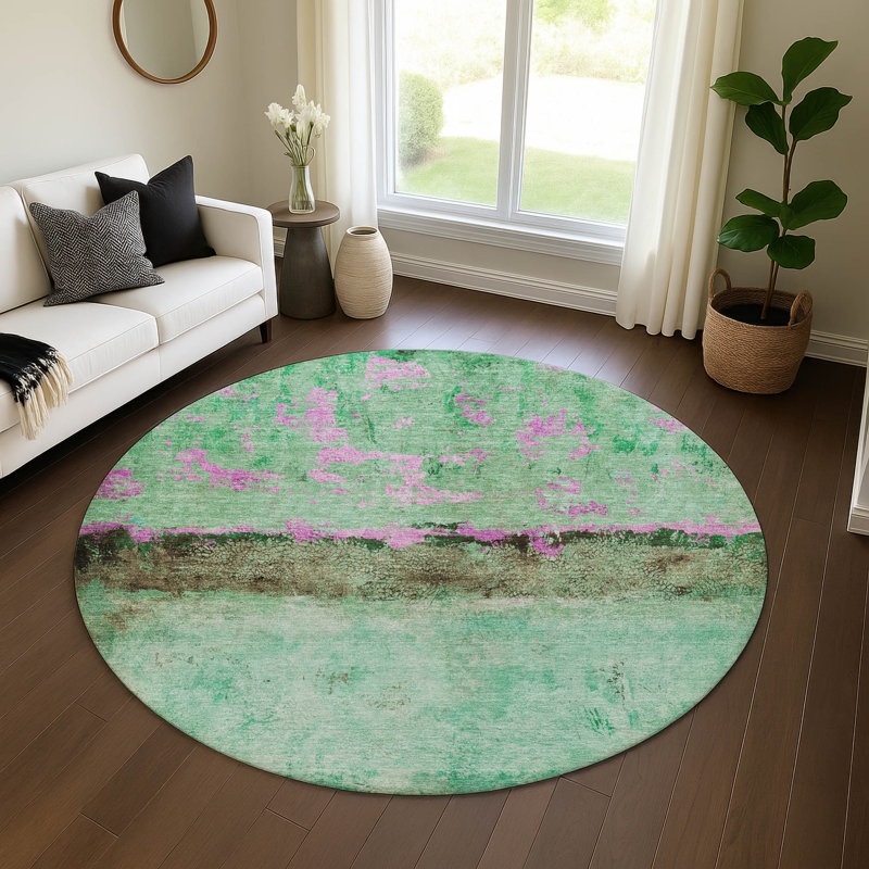 Premium Machine Washable Varroville AMF1716 Abstract Rug, Round 8'