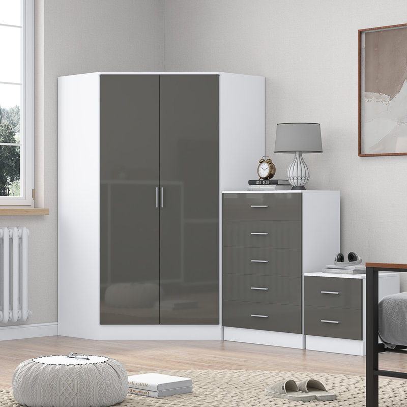 Eva Piece Bedroom Set, Grey Gloss / Matt White