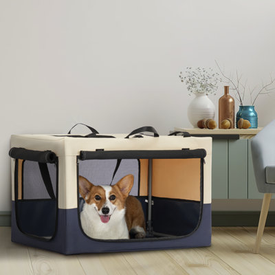 Cage pour chien pour l'extérieur, 3 portes, tissu, housse ajustable, pliable et solide, maison aérée blanche et bleue, pliable, +