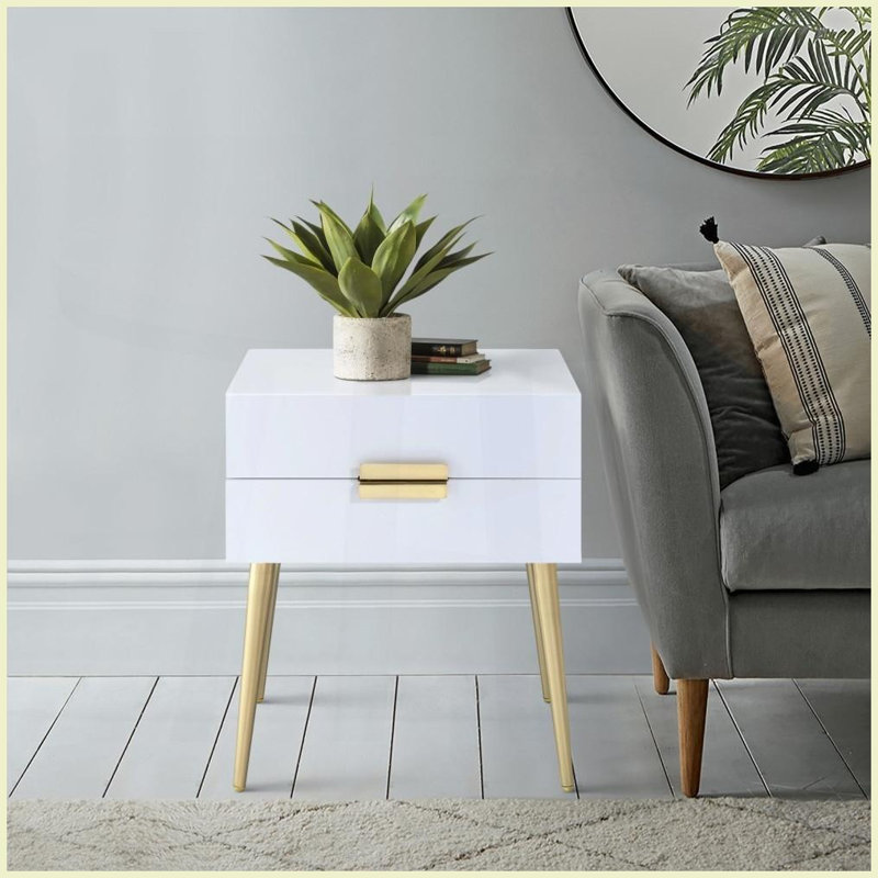 Table basse compacte noire et dorée avec 2 tiroirs - Rangement peu encombrant pour les petites pièces, Noir