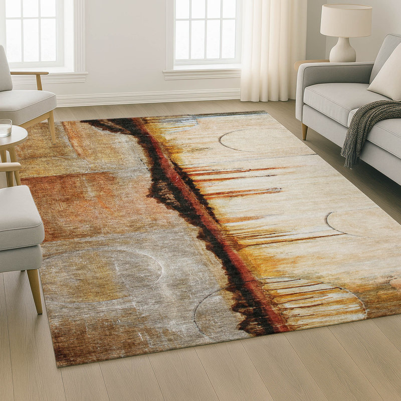 Premium Machine Washable Mayfield Abstract Rug, 8' x 10', Paprika