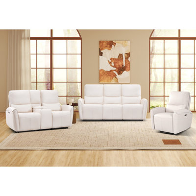 Ensemble de salon 3 pièces Hornbuckle en microfibre douce avec accoudoirs lombaires et console