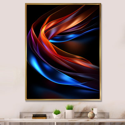 Contemporain, vagues abstraites bleues et rouges - Art abstrait mural encre liquide, salon