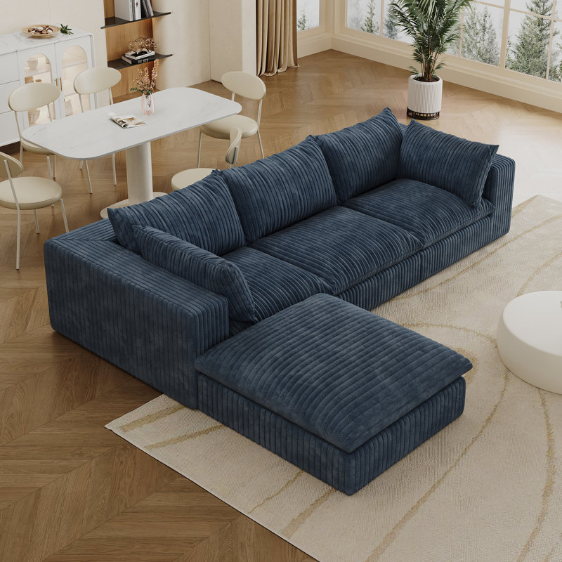 Canapé 118,2 po Cloud, 3, Bleu, H 24 po x l 118,2 po x P 78,8 po