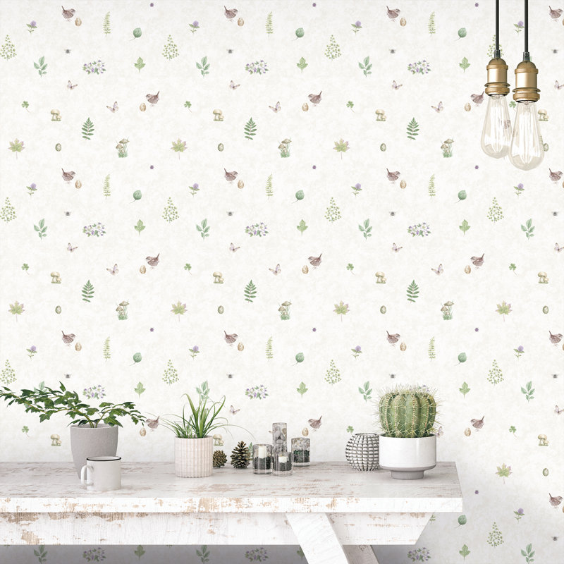 Just Kitchens Meadow Spot Design 33' L x 21" W Wallpaper Roll, Beige/Green/Lilac