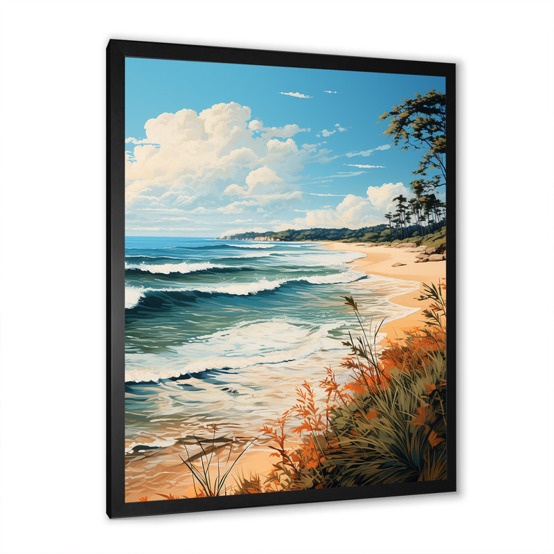 Plage tropicale paradisiaque - art mural plage, H 20 po x l 12 po x P 1 po, Cadre simple noir