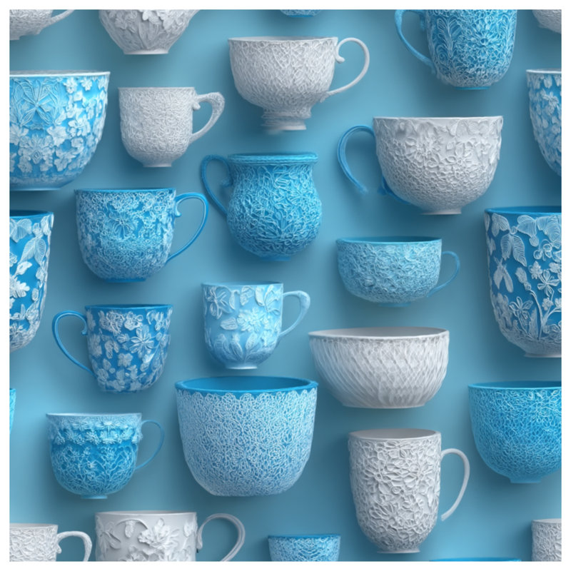 Couvre-lit matelassé Intricate Blue White Mugs, Lit simple