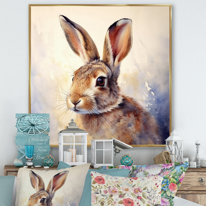 Sweet Rabbit I - impressions sur toile de lapin, Cadre flottant doré, H 24 po x l 24 po x P 1 po