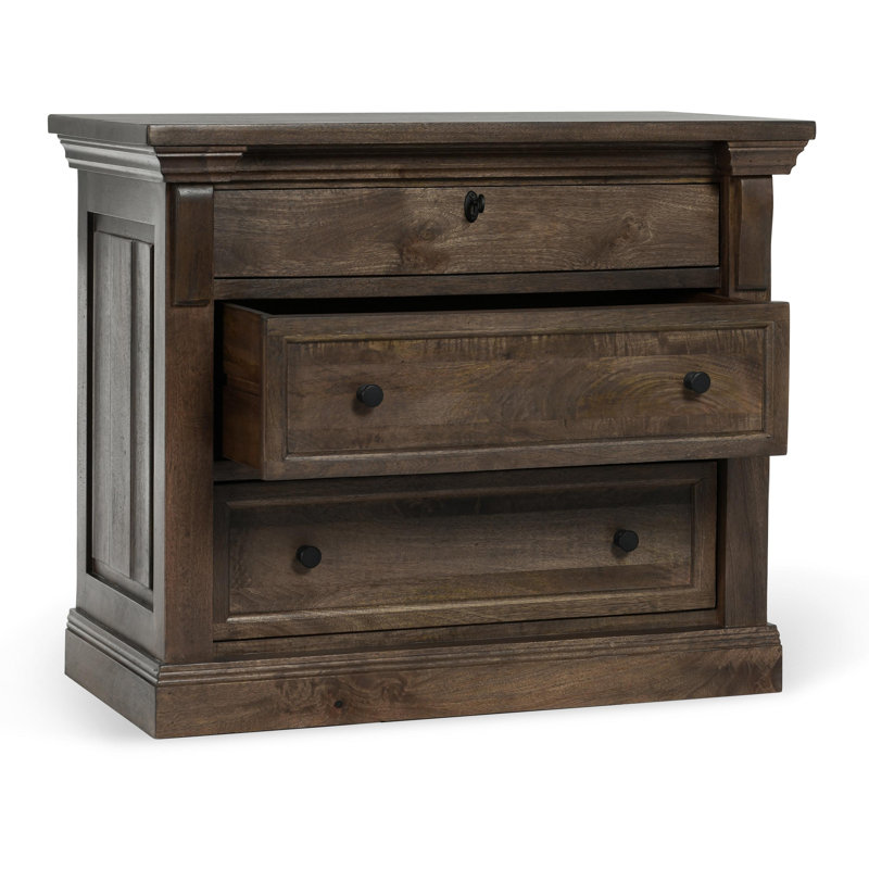 Adelaide Three-Drawer Mango Wood Nightstand In Cocoa Brown, Cocoa Brown