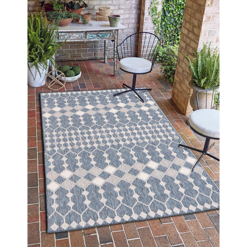 Tapis extérieur bleu Traliccio, Rectangle 5 pi 3 po x 7 pi 10 po