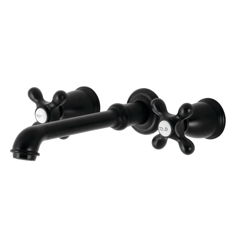Kingston Brass English Country Two-Handle 3-Hole Wall Mount Roman Tub Faucet, Matte Black