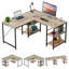 L Shaped Office Desk with Shelve, Reversible Corner Computer Desk or 2 Person Long Table-1436331153