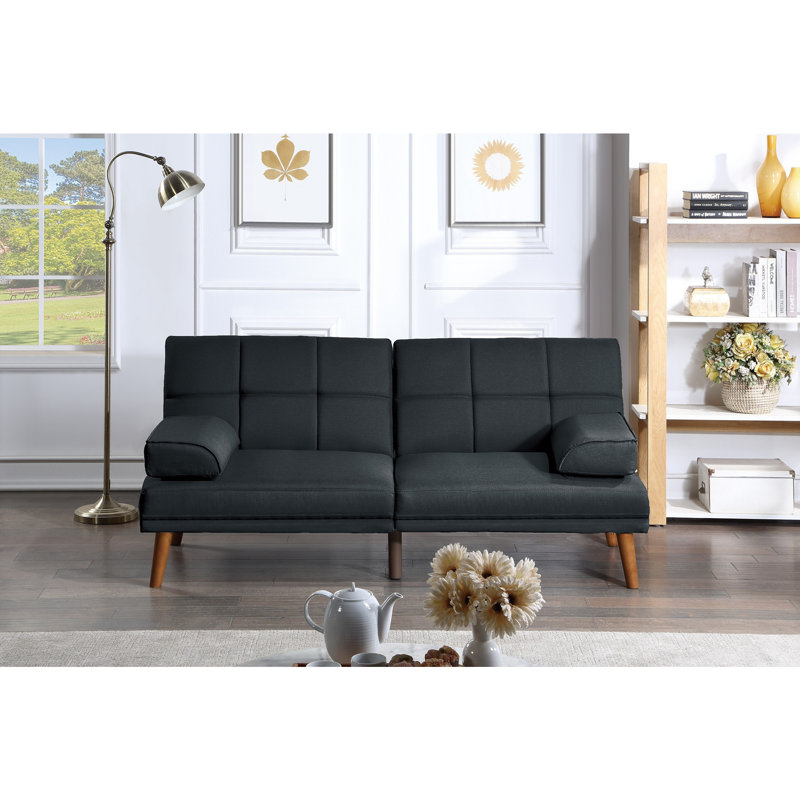 Canapé capitonné réglable en polyfibre noir sur pieds en bois massif, canapé de salon moelleux